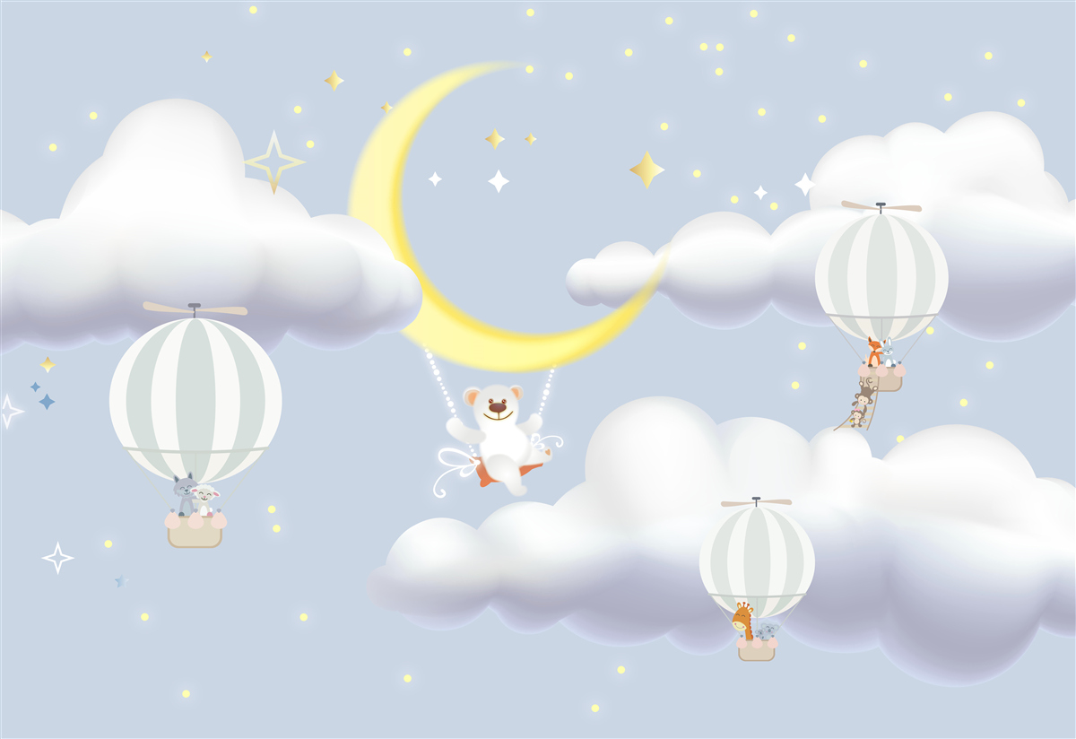 Carta da parati l'orso è sulla luna e gli animali in palloncini fatti d'aria