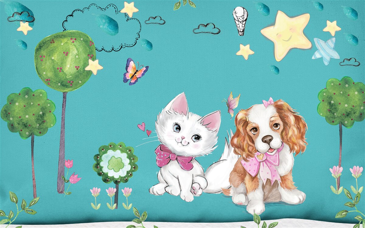 Carta da parati cane e gatto tra gli alberi