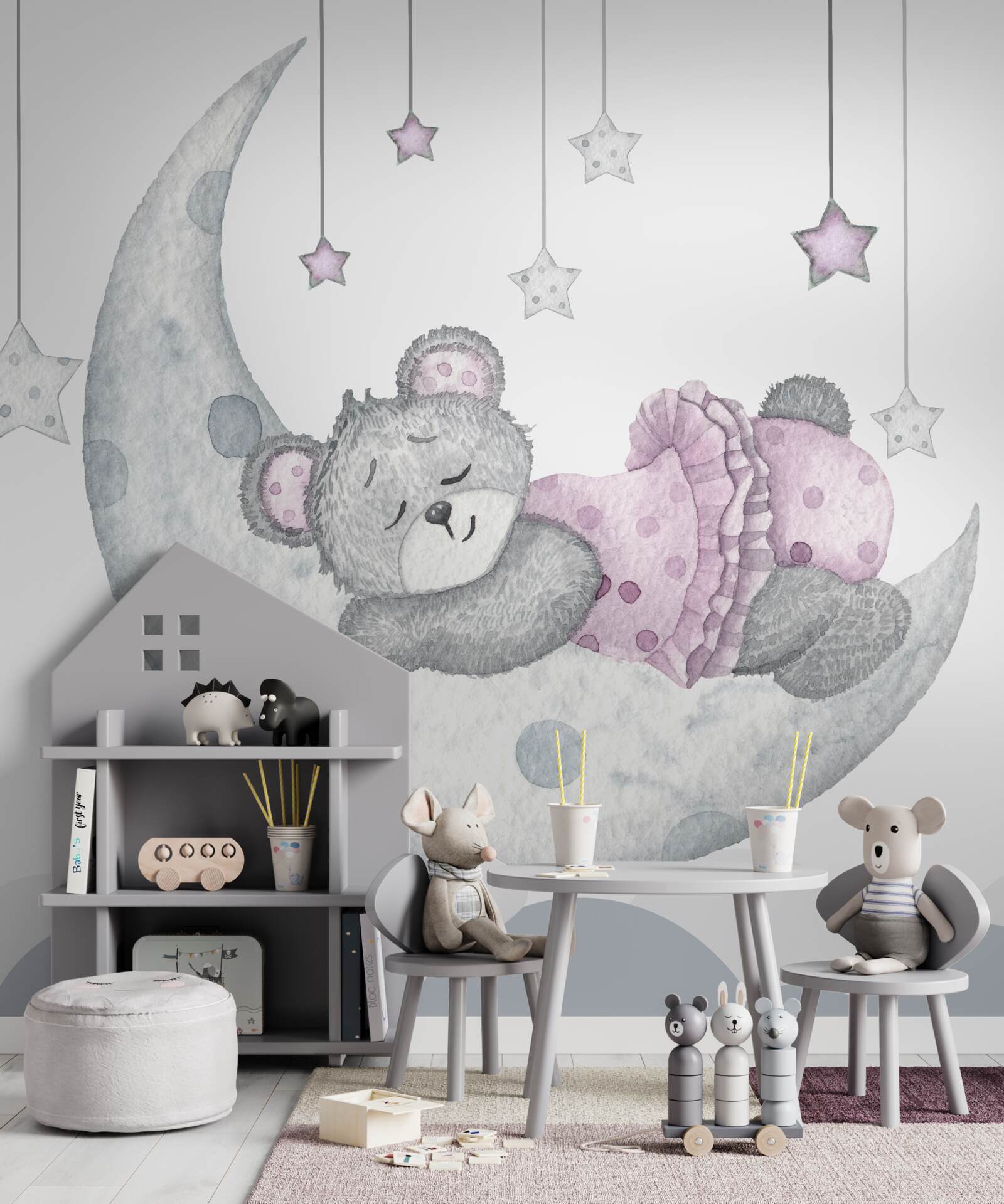 Carta da parati l'orso sonnecchia sulla luna