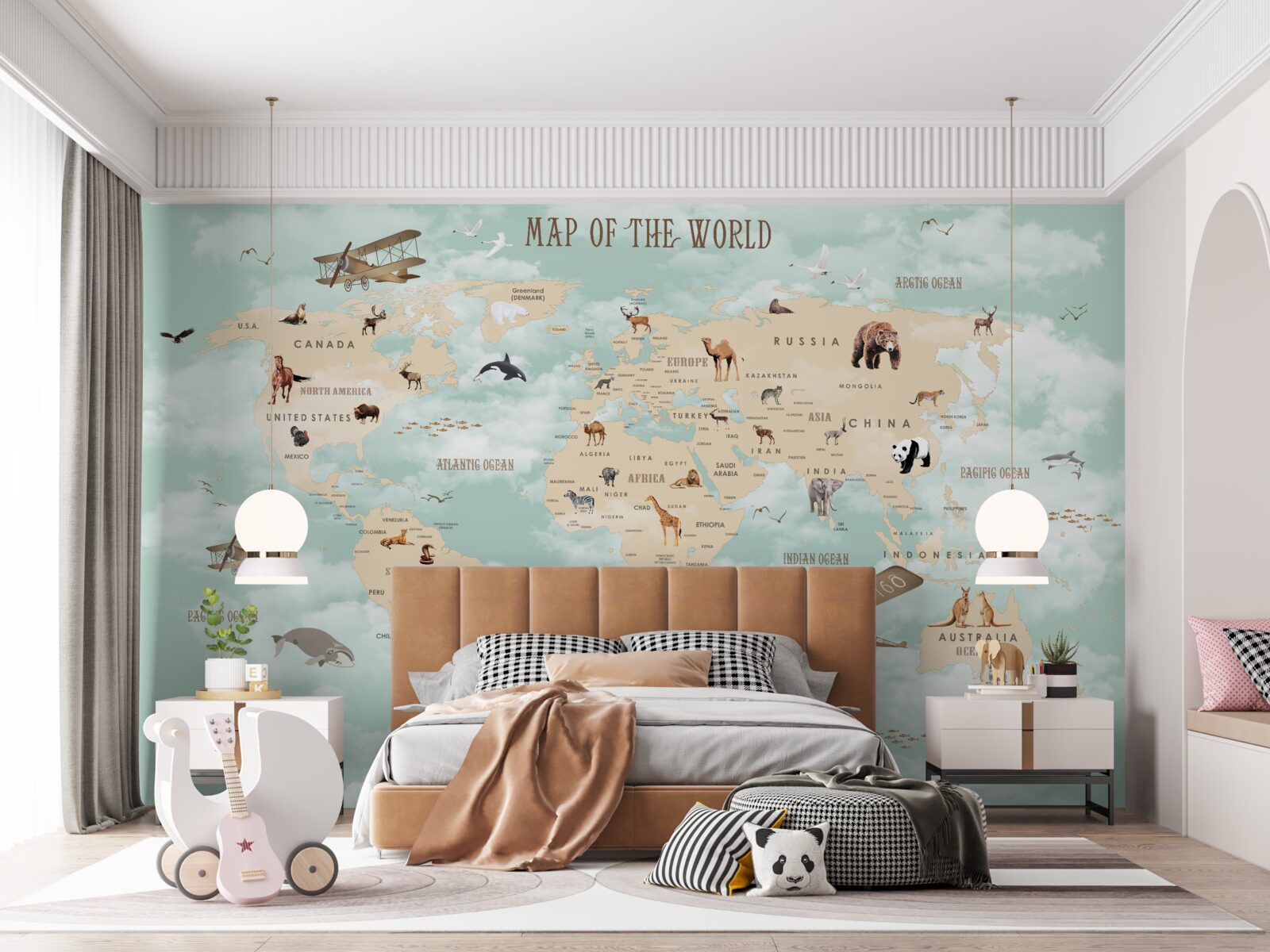 Carta da parati mappa del mondo su base verde