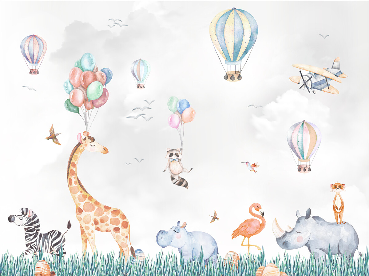 Carta da parati palloncini e palloni volano più in alto degli animali