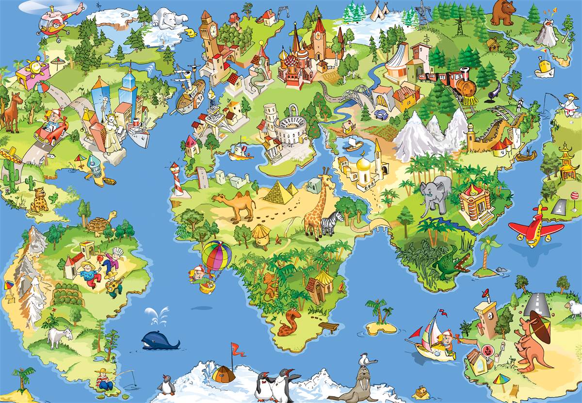 Carta da parati mappa del mondo dettagliata per bambini