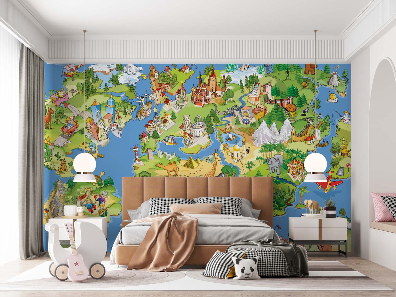 Carta da parati mappa del mondo dettagliata per bambini