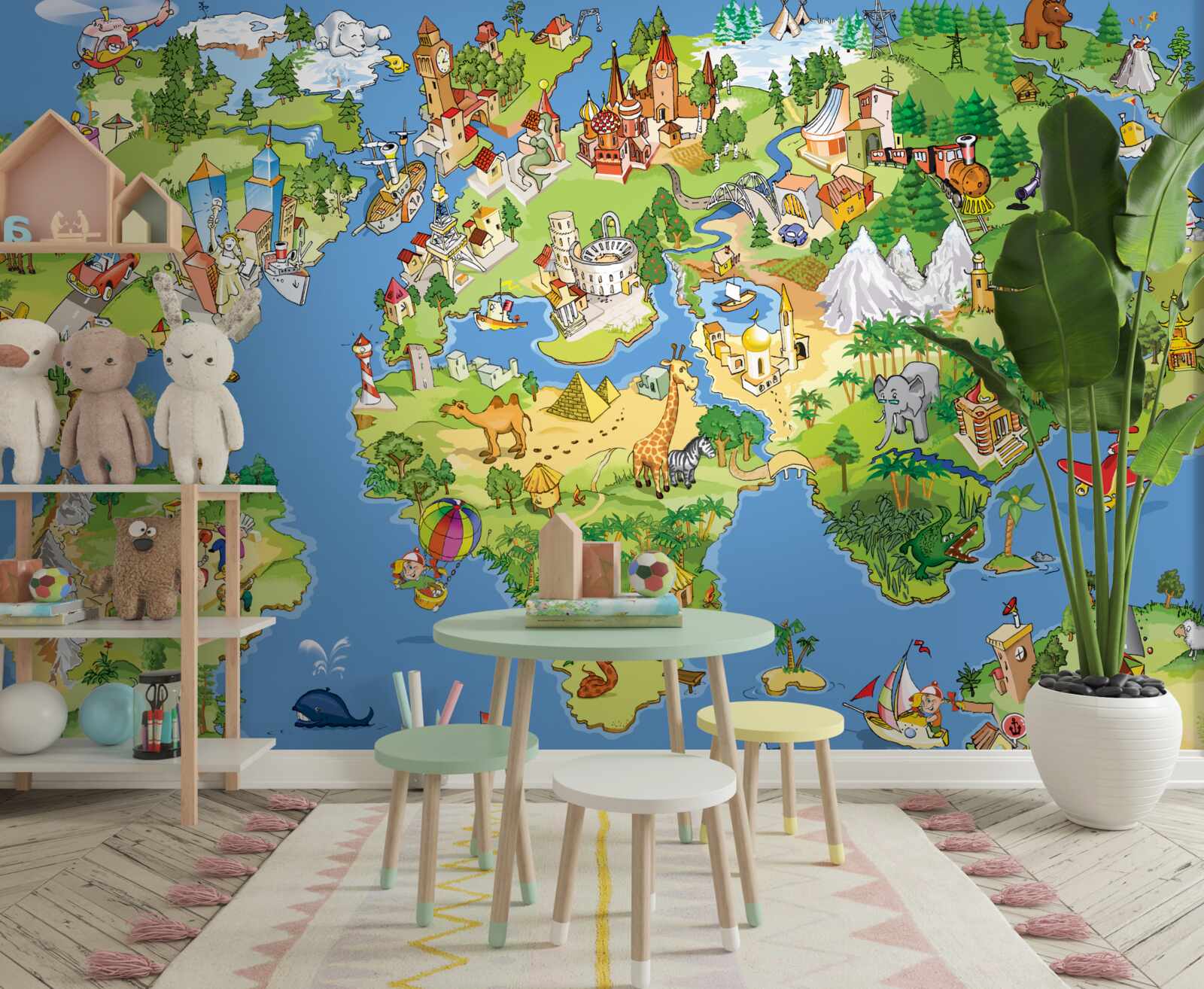 Carta da parati mappa del mondo dettagliata per bambini