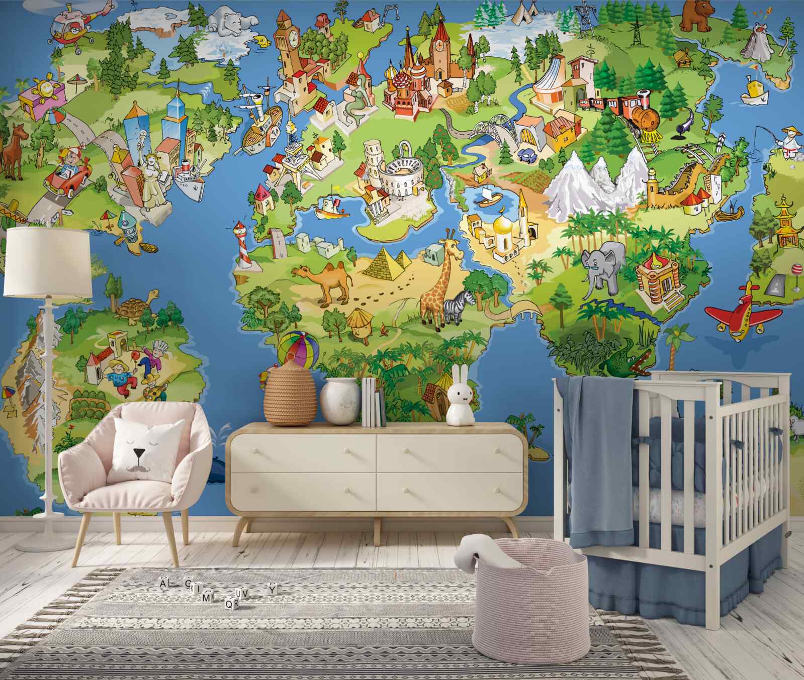 Carta da parati mappa del mondo dettagliata per bambini