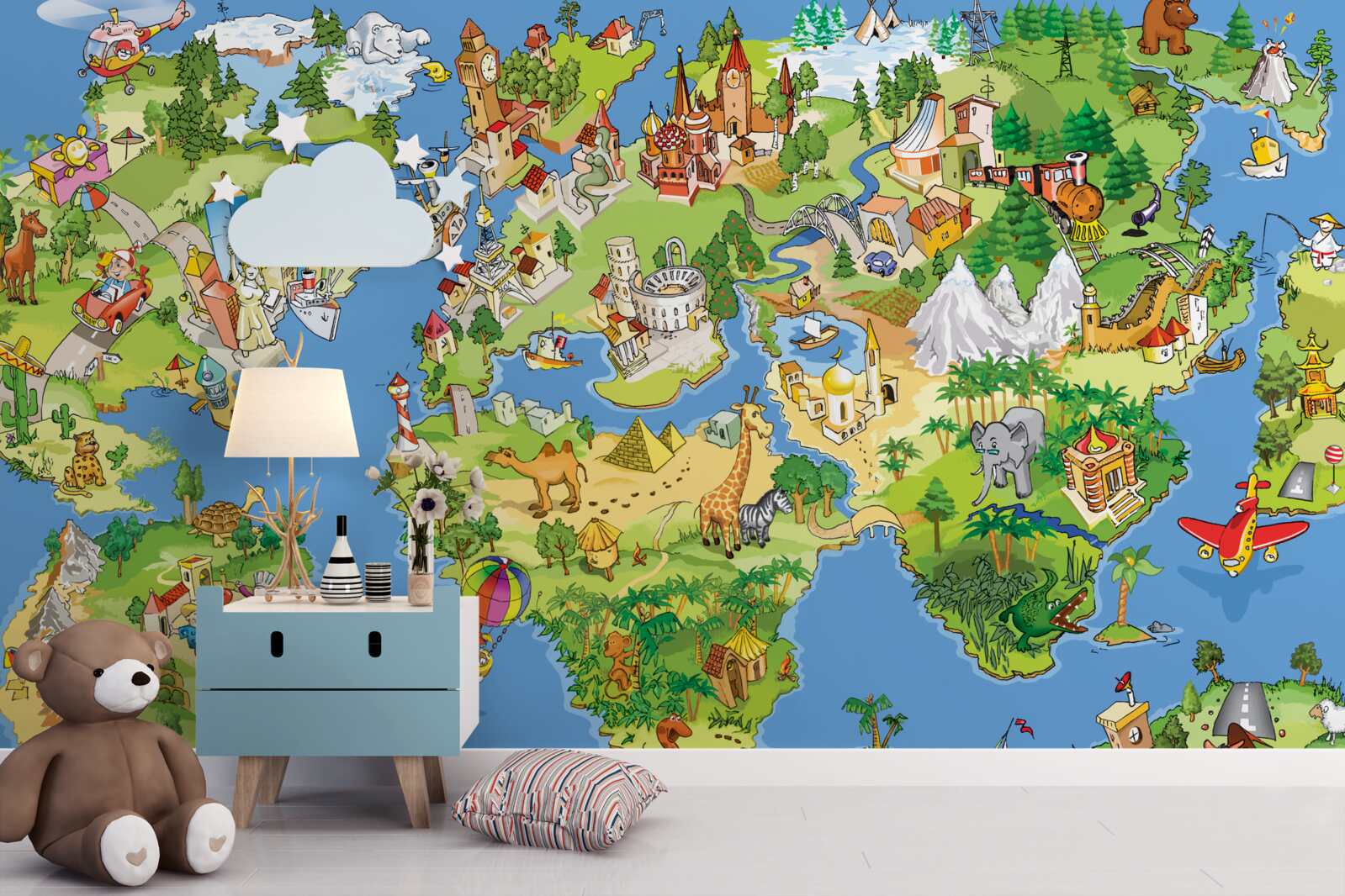 Carta da parati mappa del mondo dettagliata per bambini