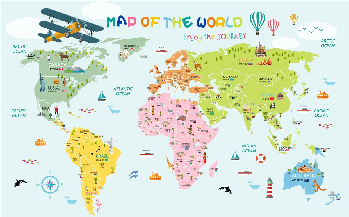 Carta da parati mappa del mondo per bambini