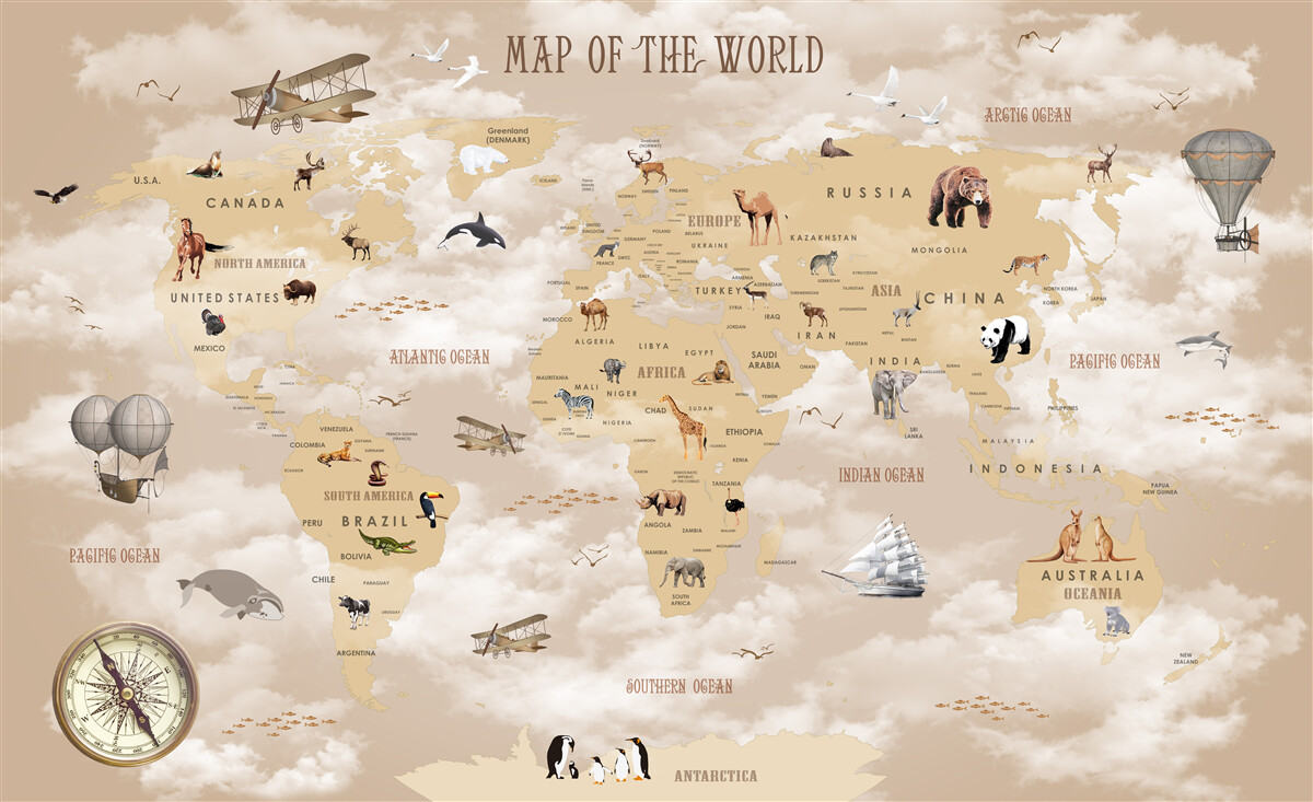 Carta da parati mappa del mondo in tonalità di marrone