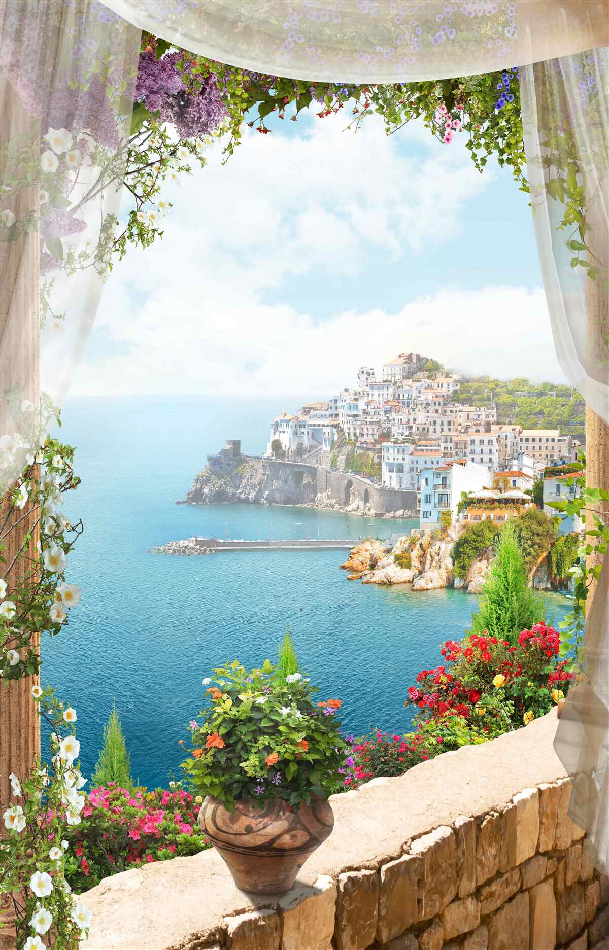 Carta da parati paesaggio marino e urbano mozzafiato