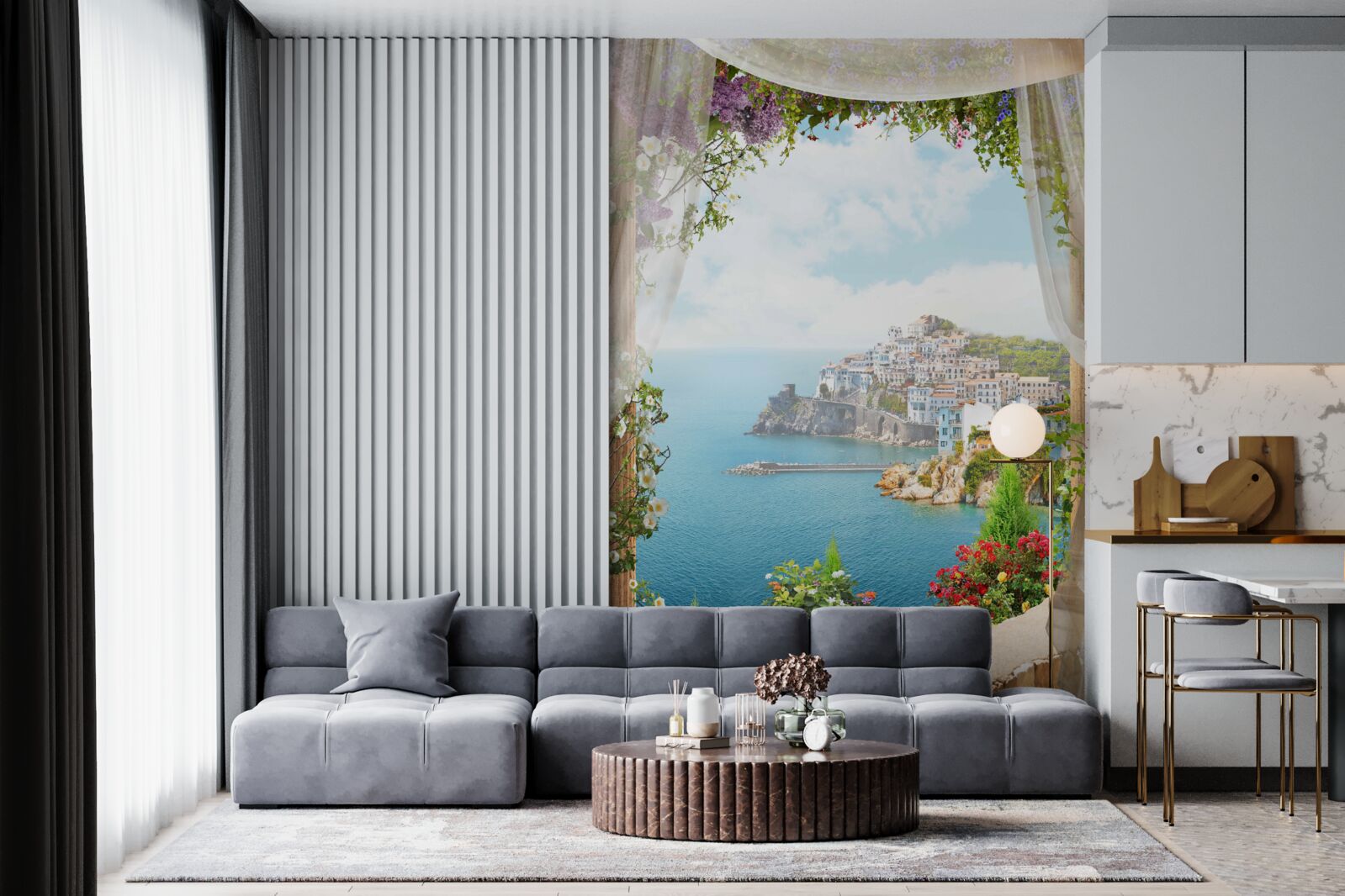 Carta da parati paesaggio marino e urbano mozzafiato