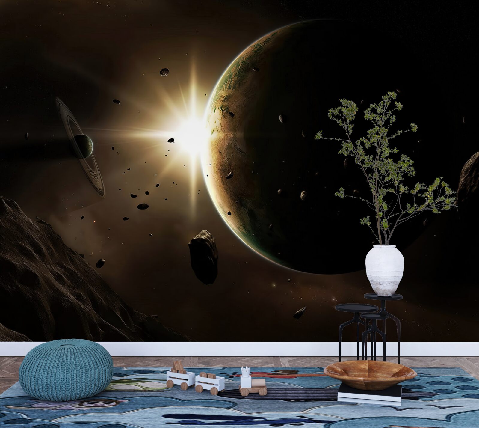 Fototapeta planety i komety pędzące obok