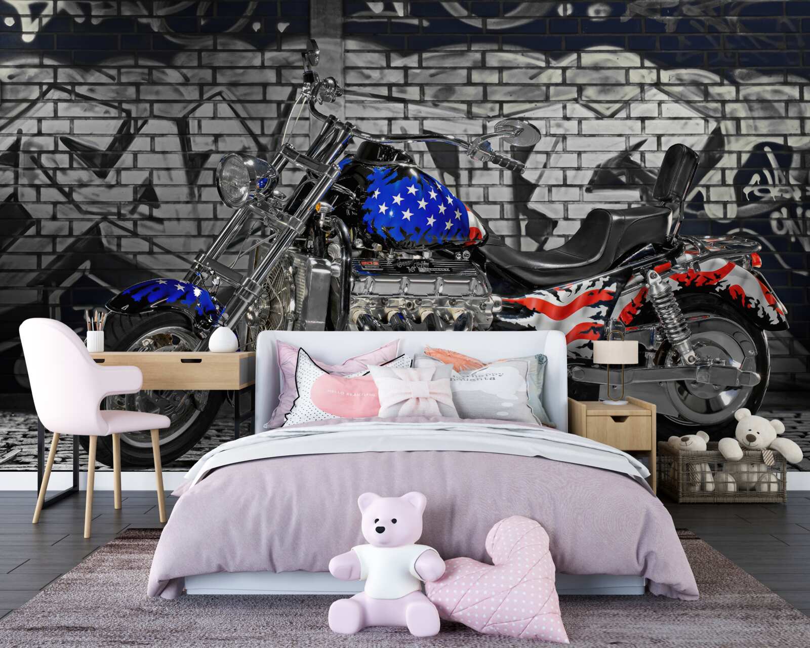 Fototapeta motocykl obok pomalowanej ściany