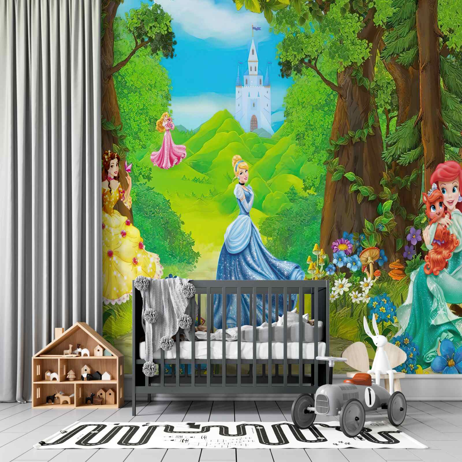 Carta da parati principesse dei cartoni animati Disney a spasso nel bosco