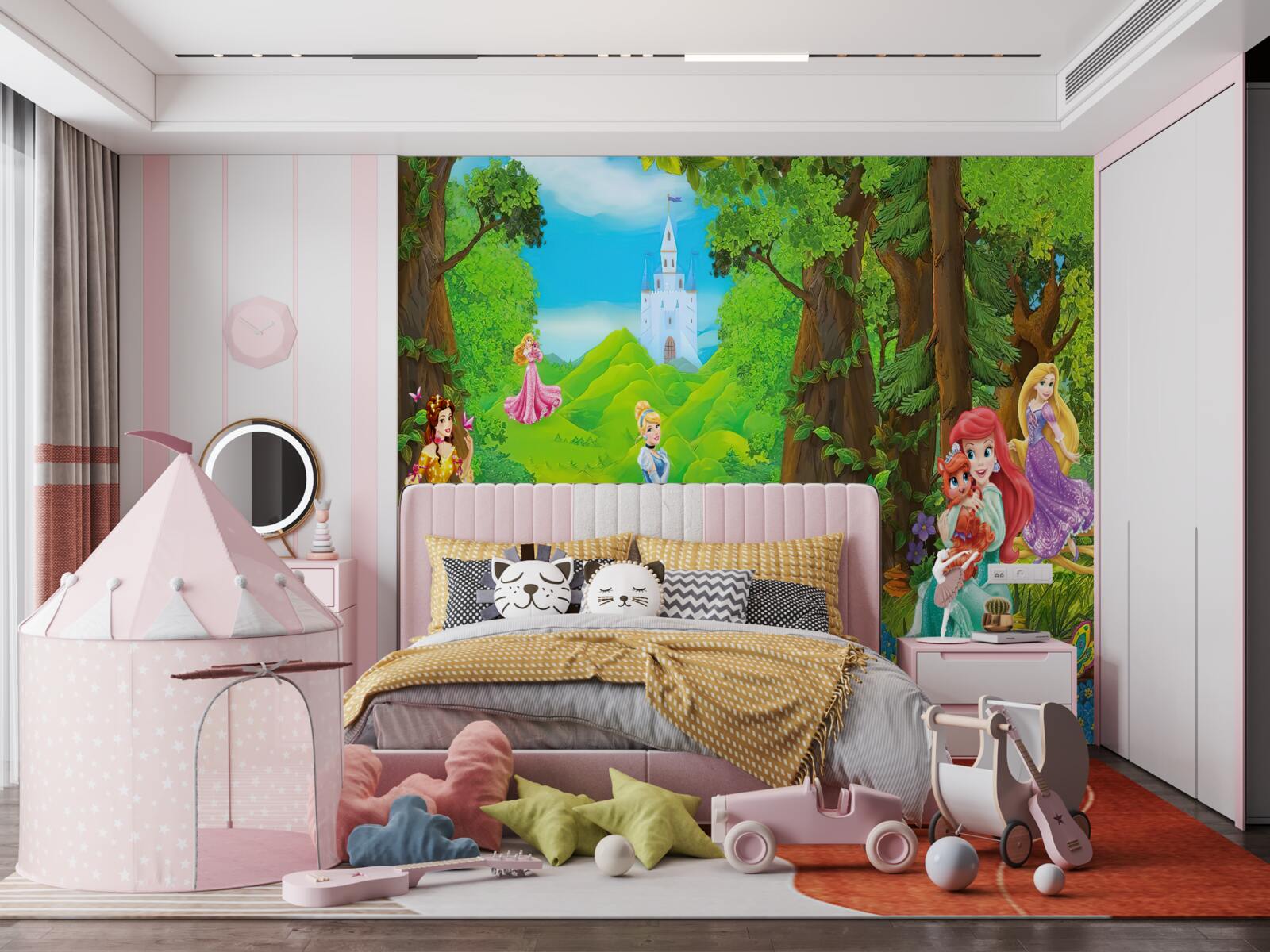 Carta da parati principesse dei cartoni animati Disney a spasso nel bosco