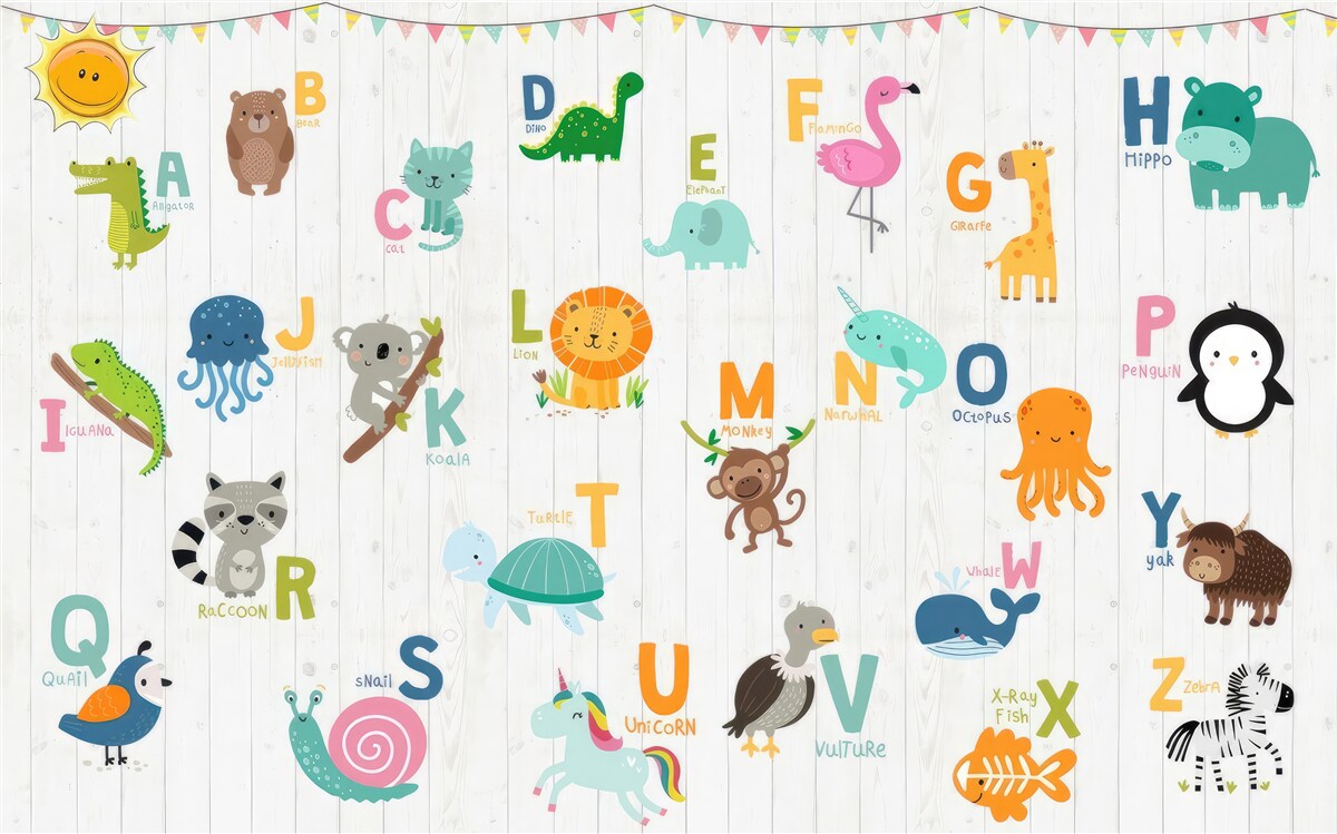 Carta da parati alfabeto con immagini di animali