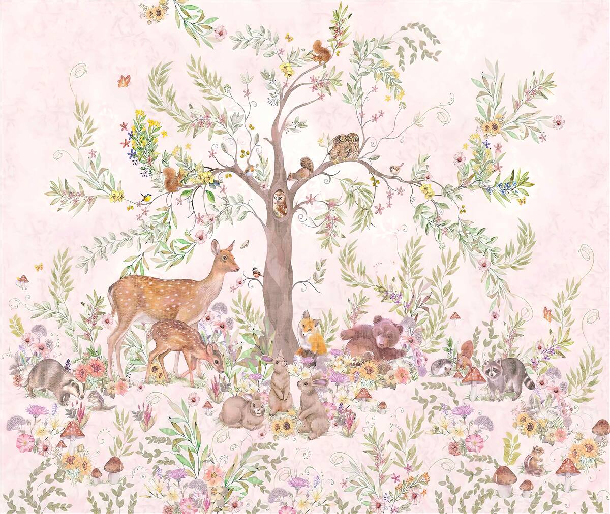 Carta da parati ci sono animali sotto l'albero