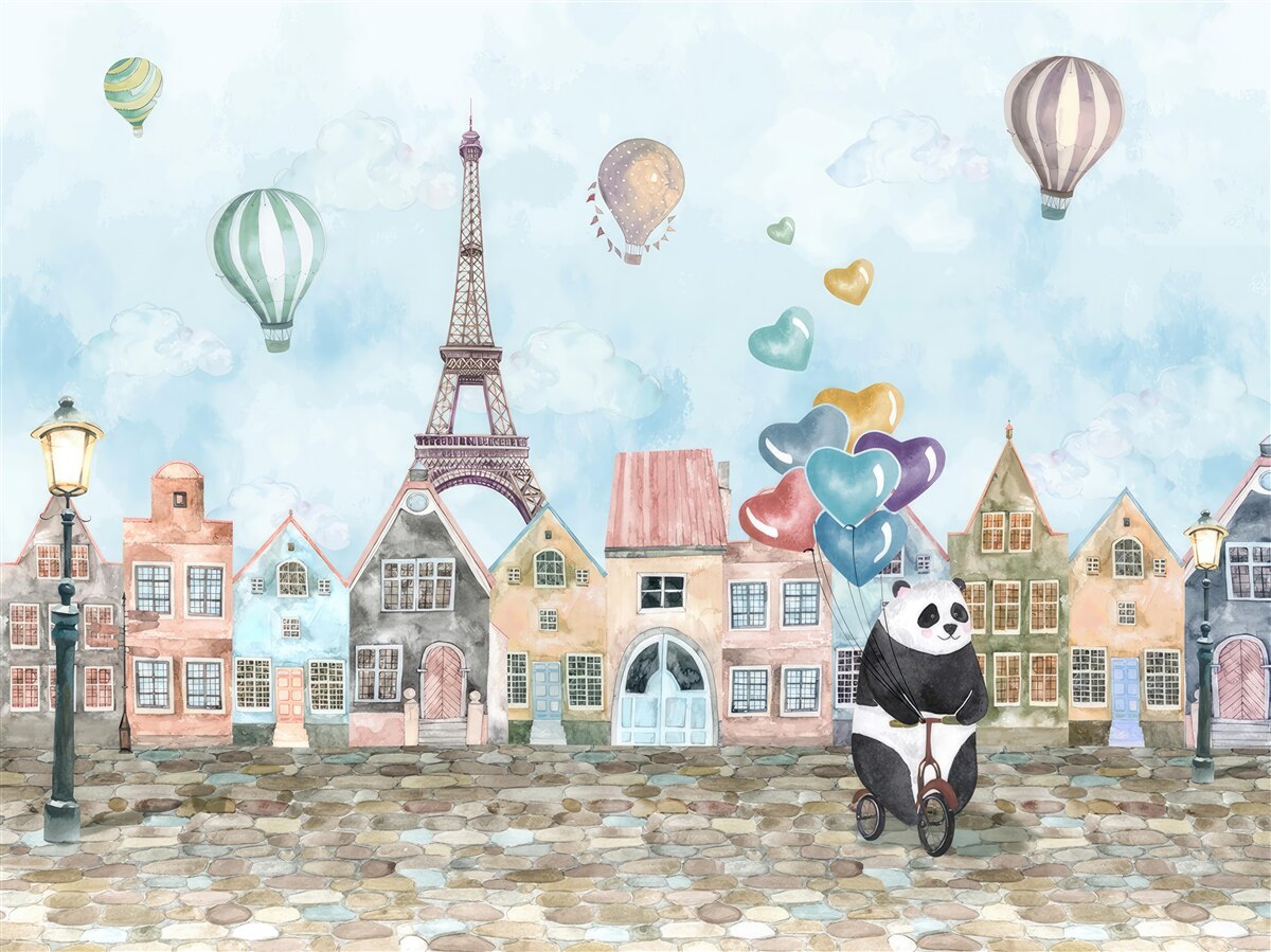 Carta da parati il panda gira in bicicletta per Parigi
