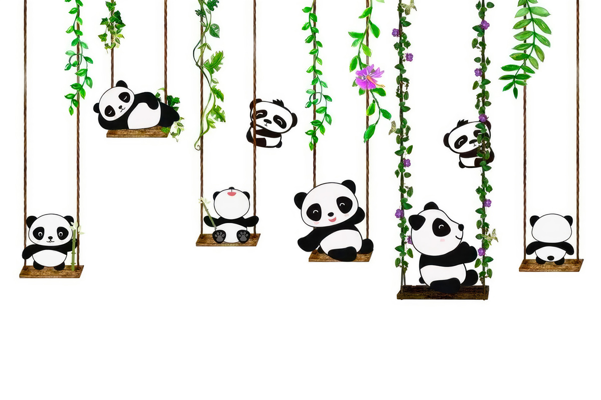 Carta da parati altalene verdi panda felici