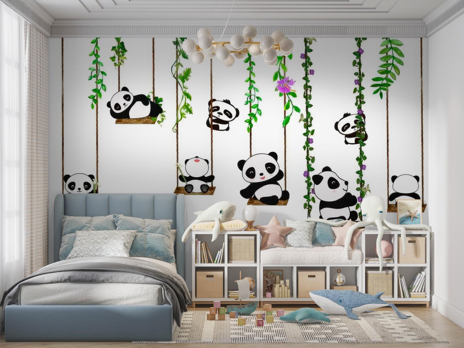 Carta da parati altalene verdi panda felici