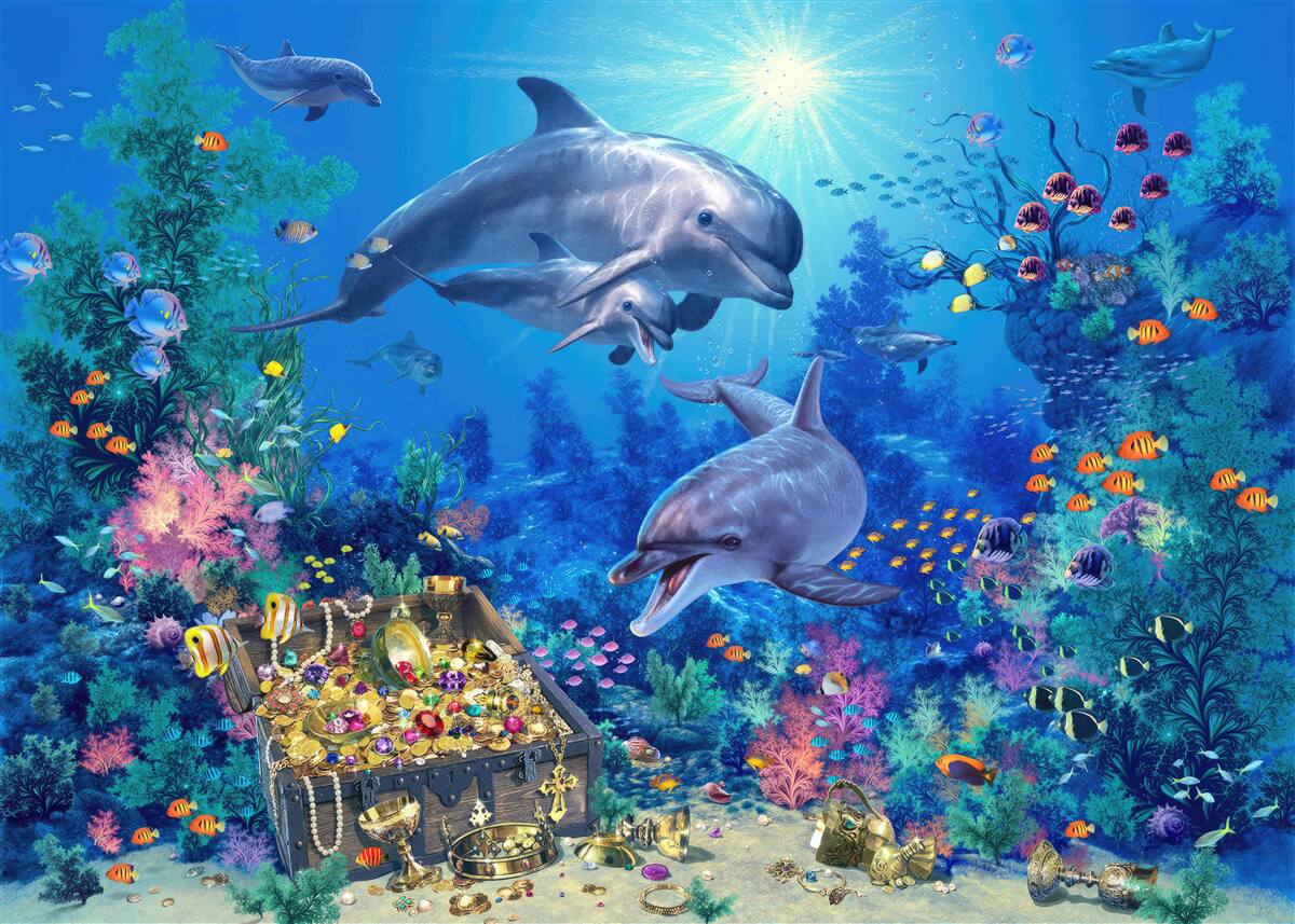 Carta da parati gruppo di delfini in un ambiente subacqueo