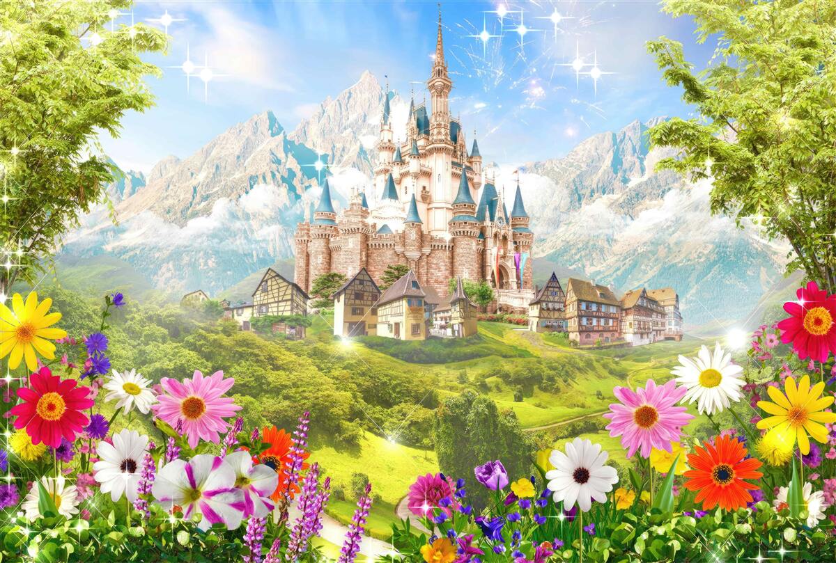 Carta da parati una magica fortezza tra le cime delle montagne