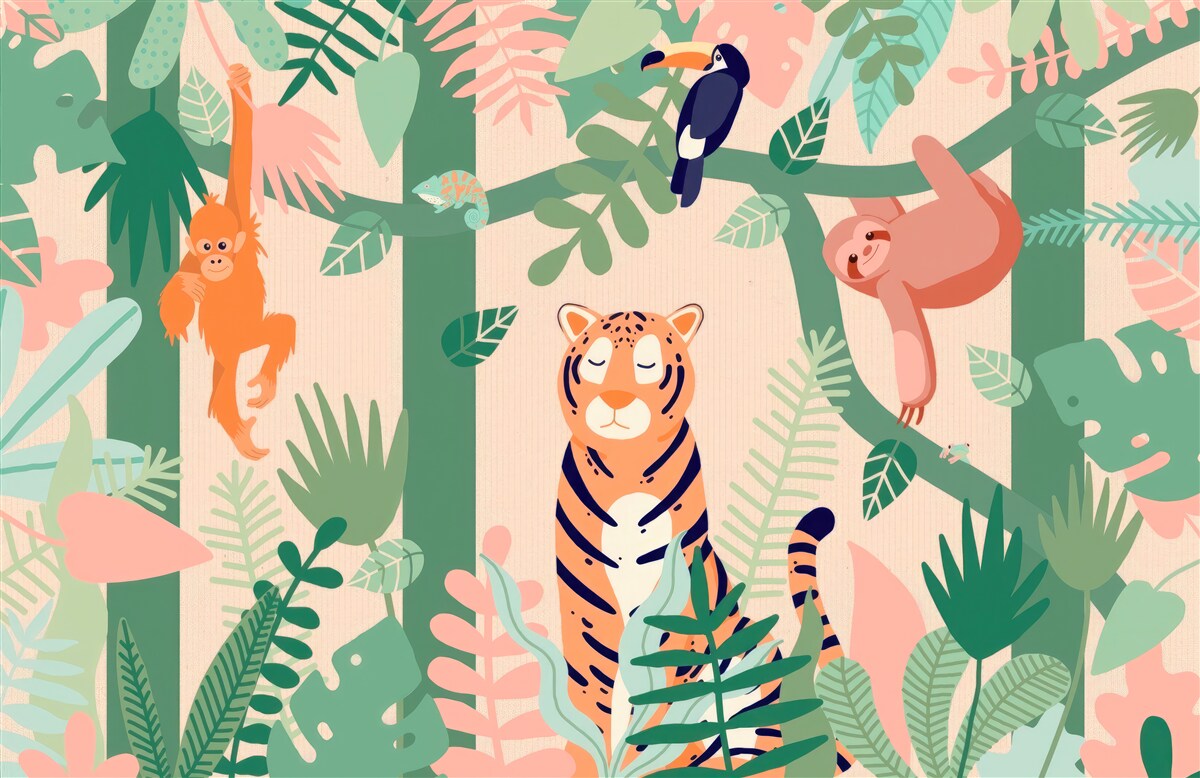 Carta da parati Gli animali giocano nella giungla