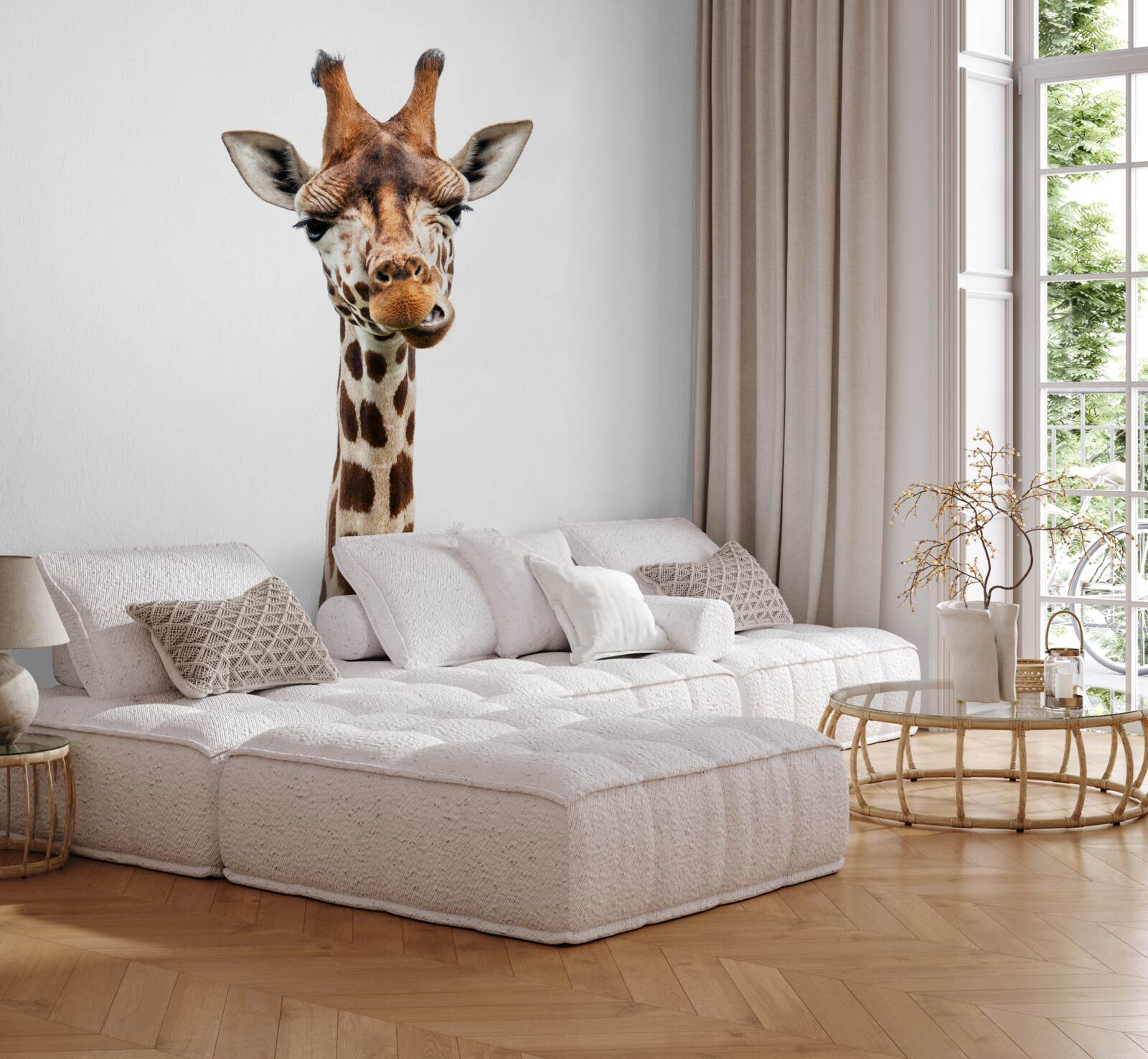 Carta da parati espressione insolita sul volto di una giraffa