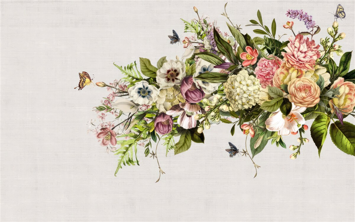 Carta da parati le farfalle volano su bellissimi fiori