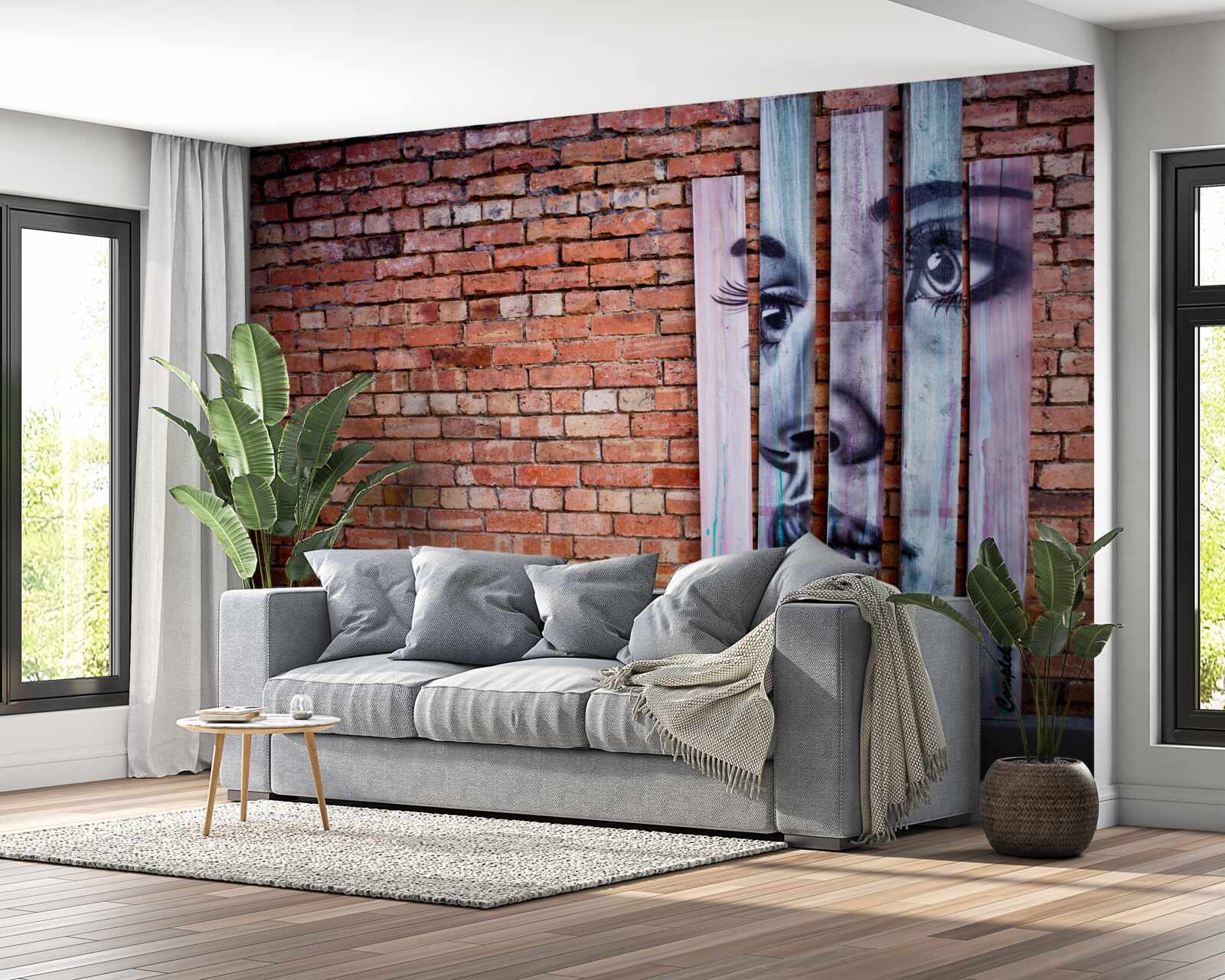 Fototapeta wizerunek kobiety na szkarłatnej ceglanej ścianie