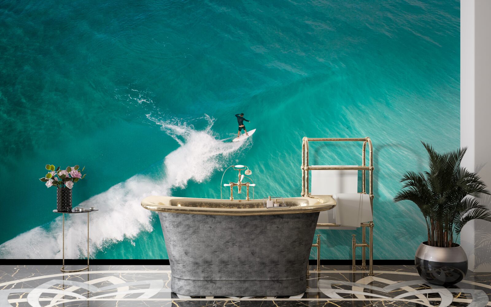 Carta da parati un surfista solitario nell'immensità dell'oceano