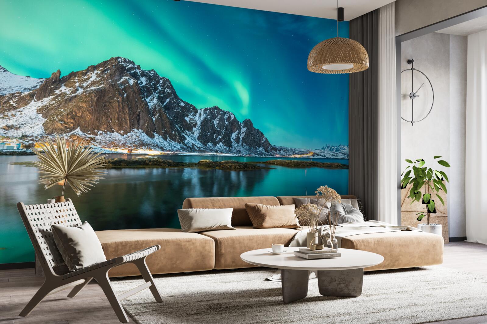Carta da parati aurora boreale sulla vetta