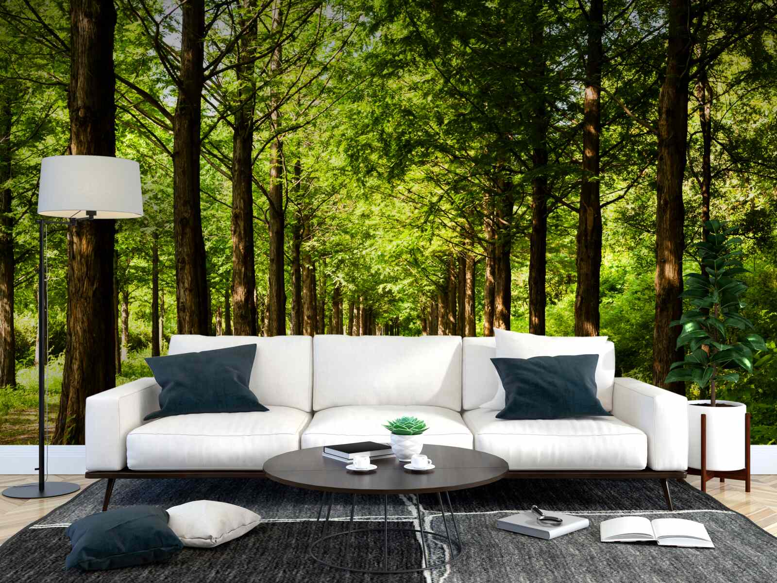 Carta da parati ampio sentiero tra gli alberi di smeraldo