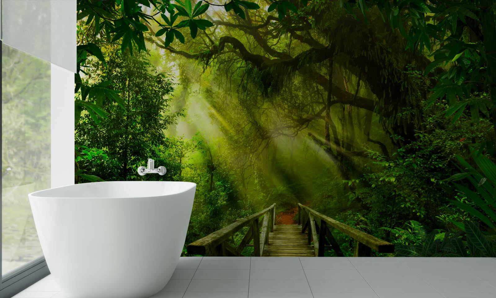 Carta da parati un ponte nel profondo della foresta