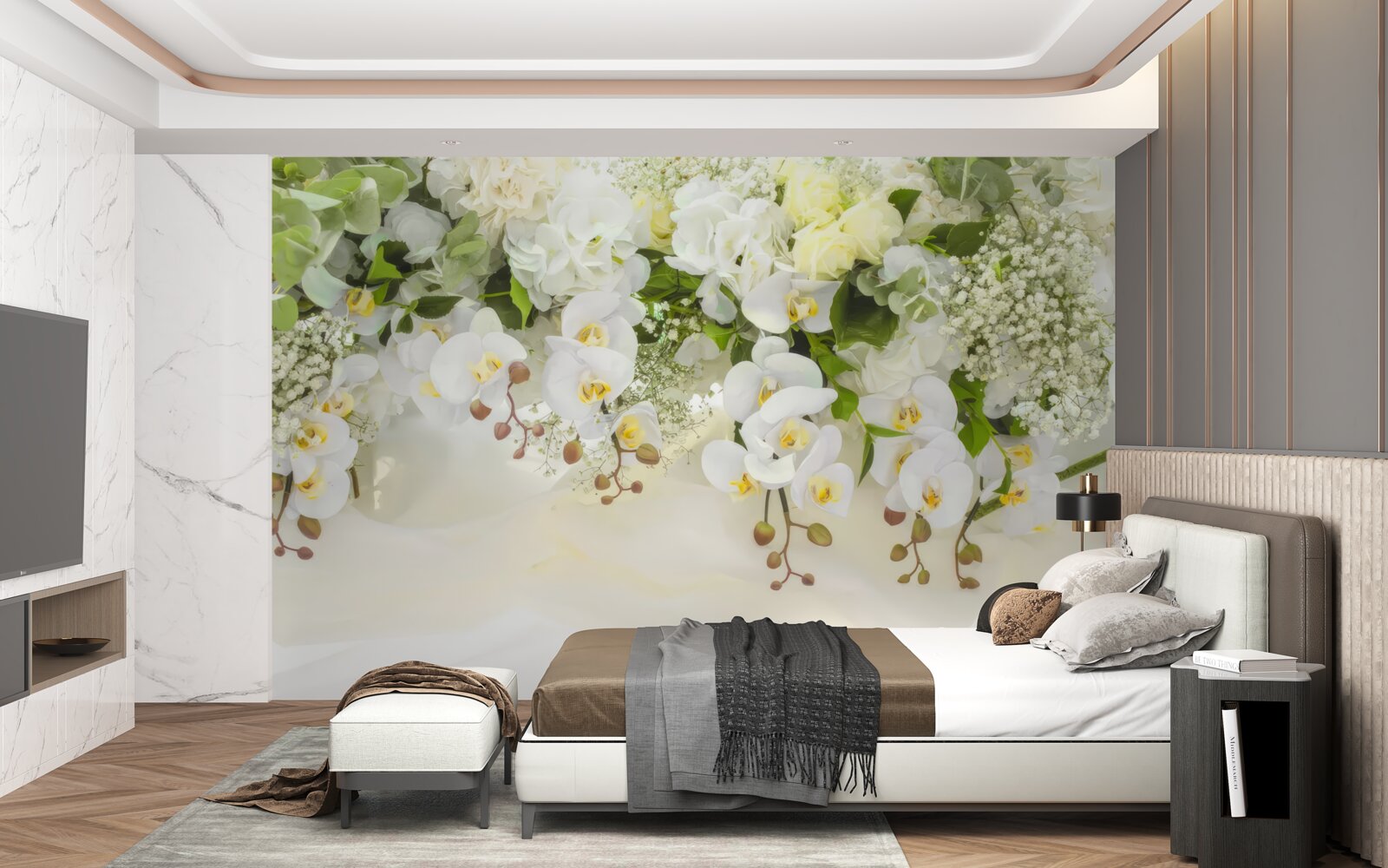 Carta da parati orchidee bianche penzolanti