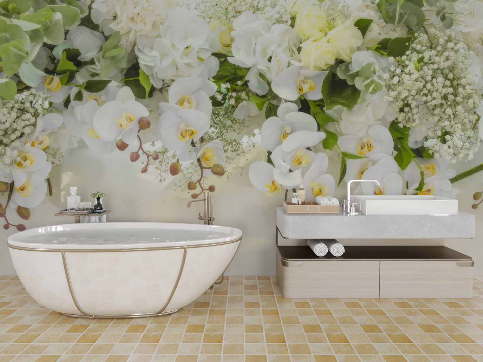 Carta da parati orchidee bianche penzolanti