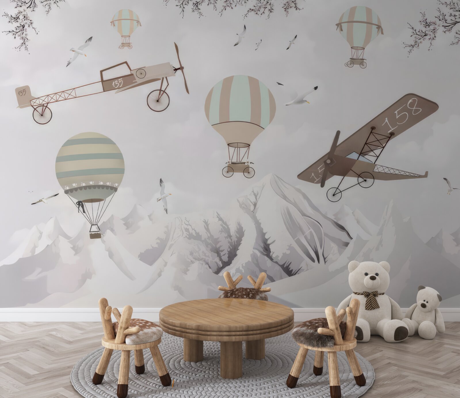 Carta da parati vari aerei sorvolano le montagne