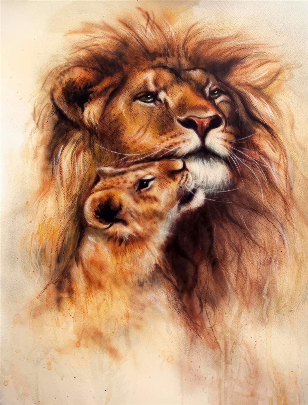 Carta da parati un leone adulto e i suoi cuccioli