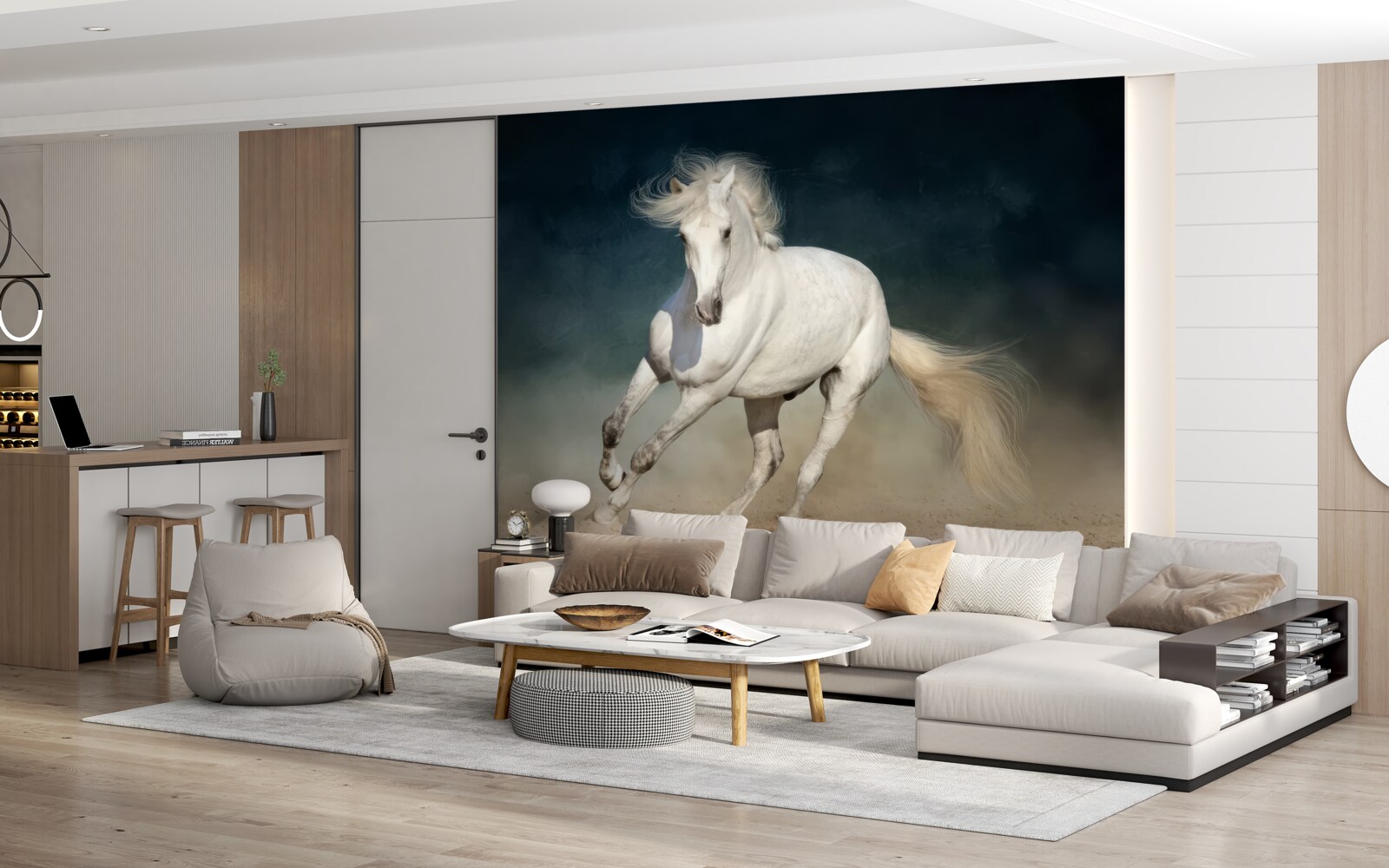 Carta da parati corsa del cavallo bianco