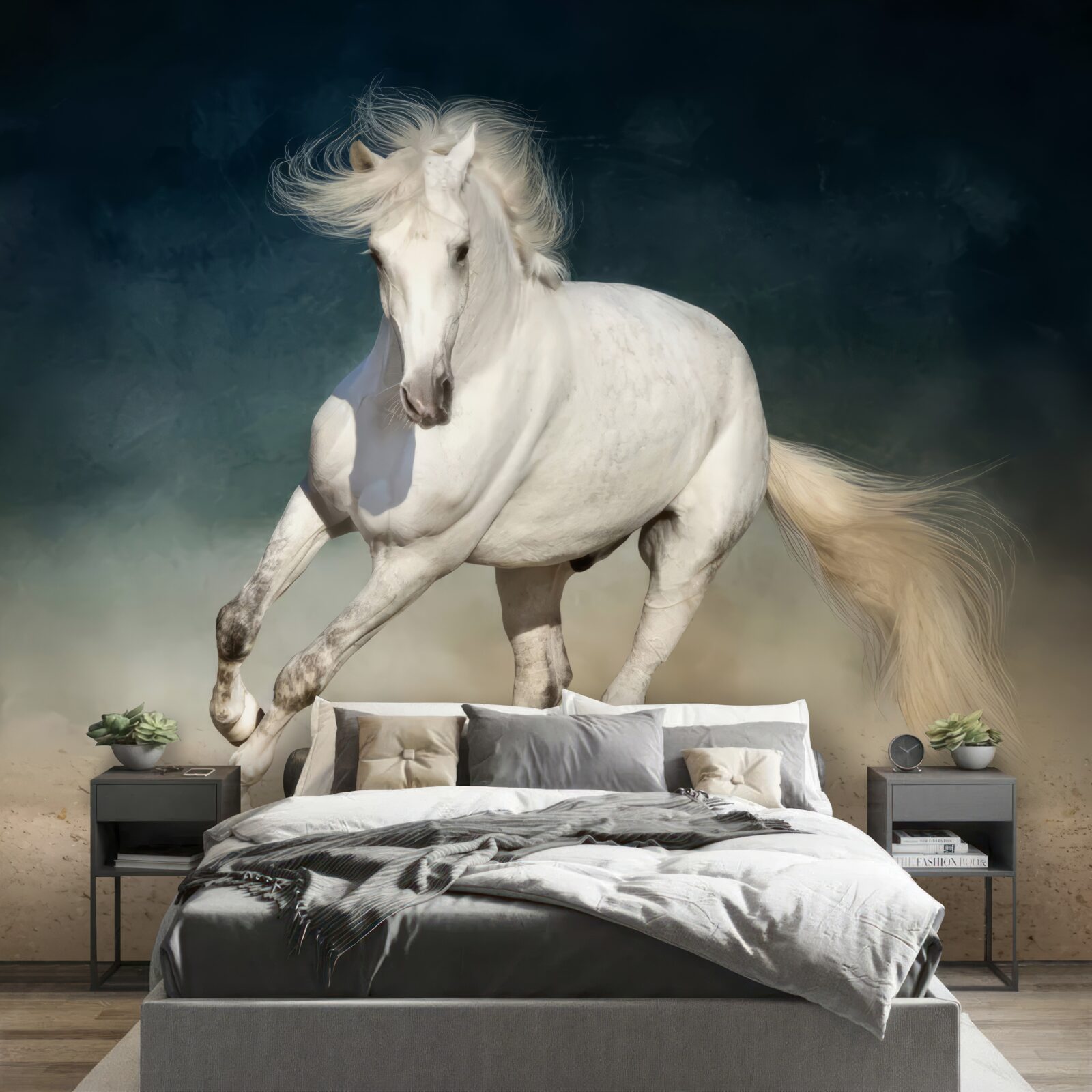 Carta da parati corsa del cavallo bianco