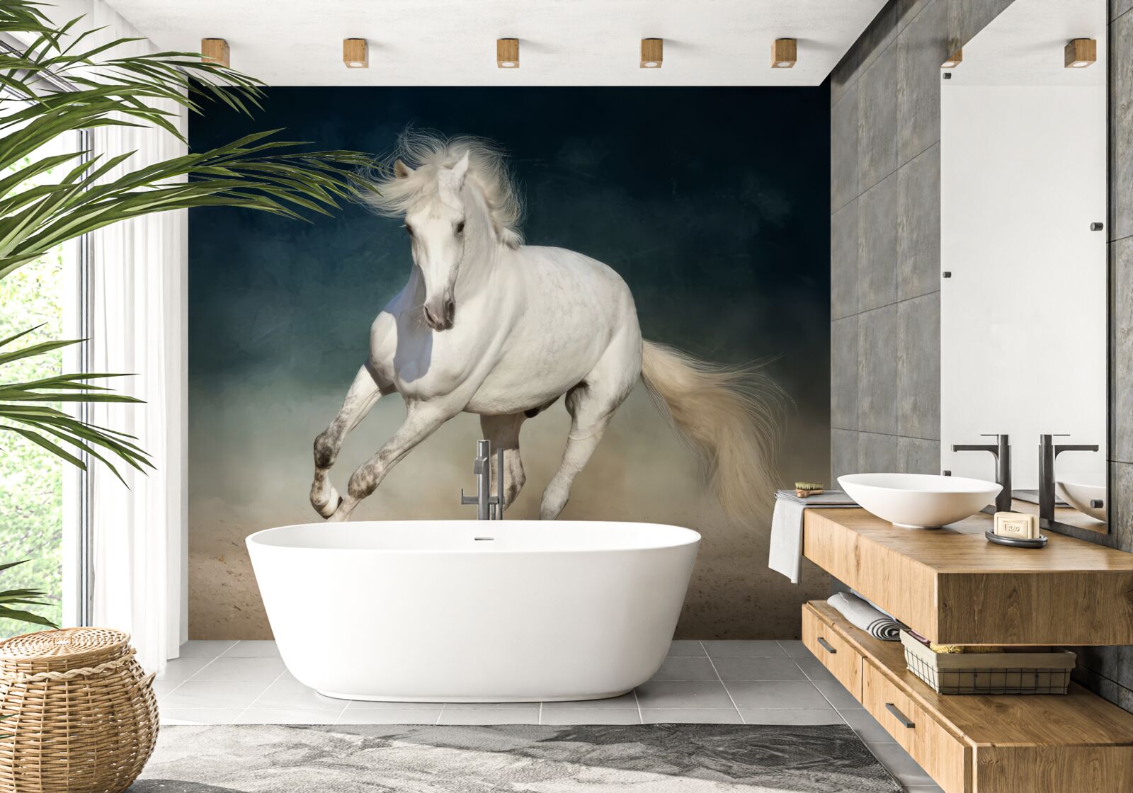 Carta da parati corsa del cavallo bianco
