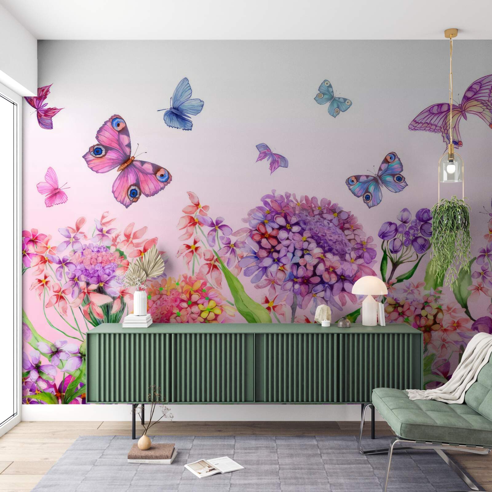 Carta da parati le farfalle volano sui fiori