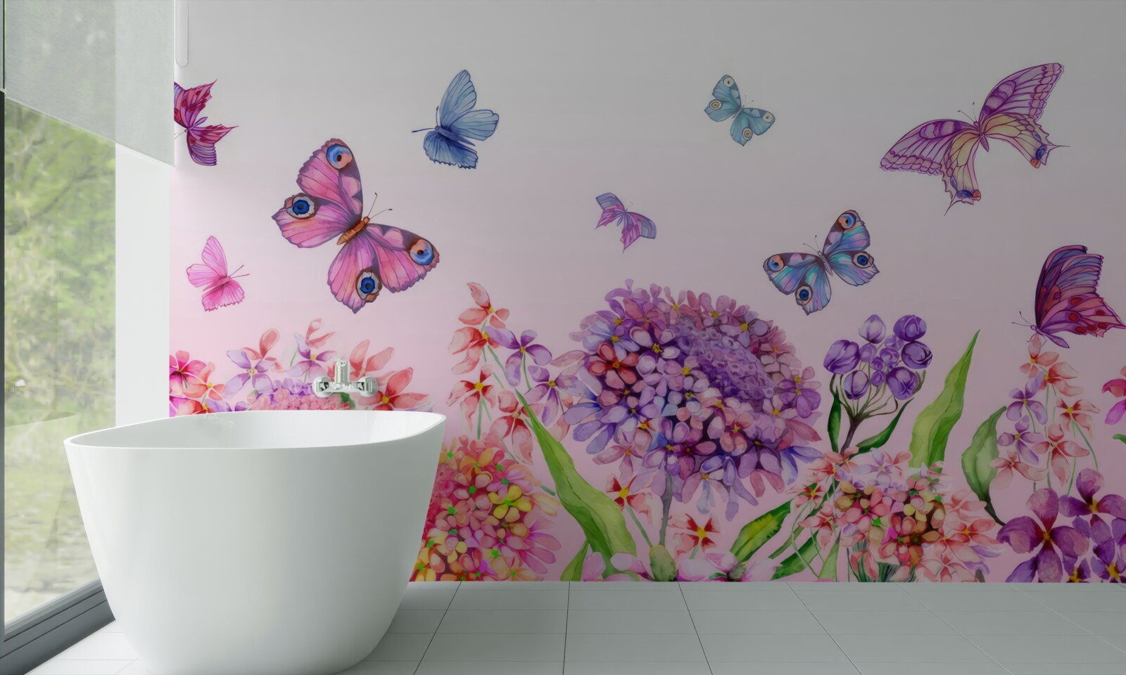 Carta da parati le farfalle volano sui fiori