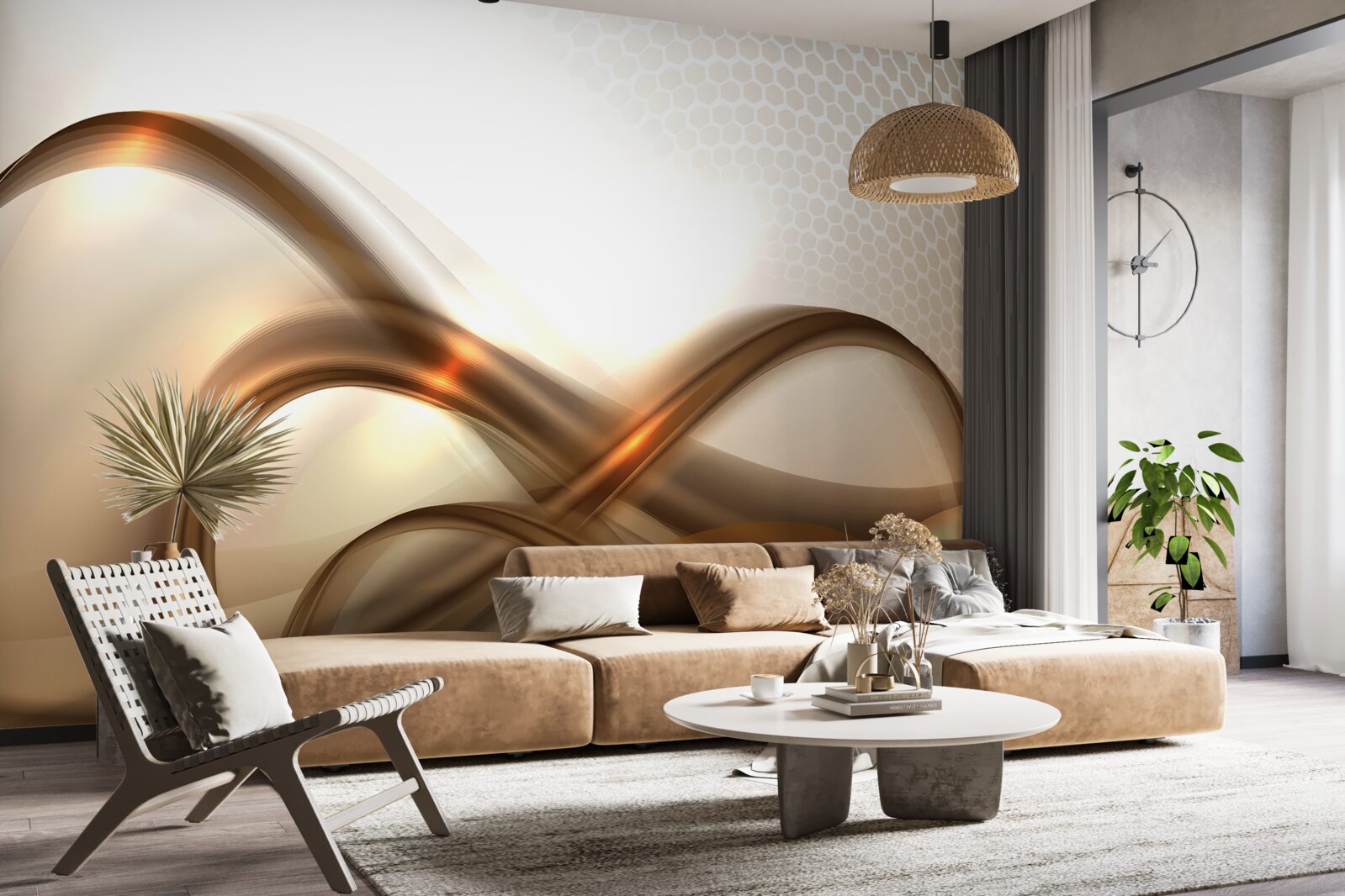 Carta da parati le linee sono curve come l'oro