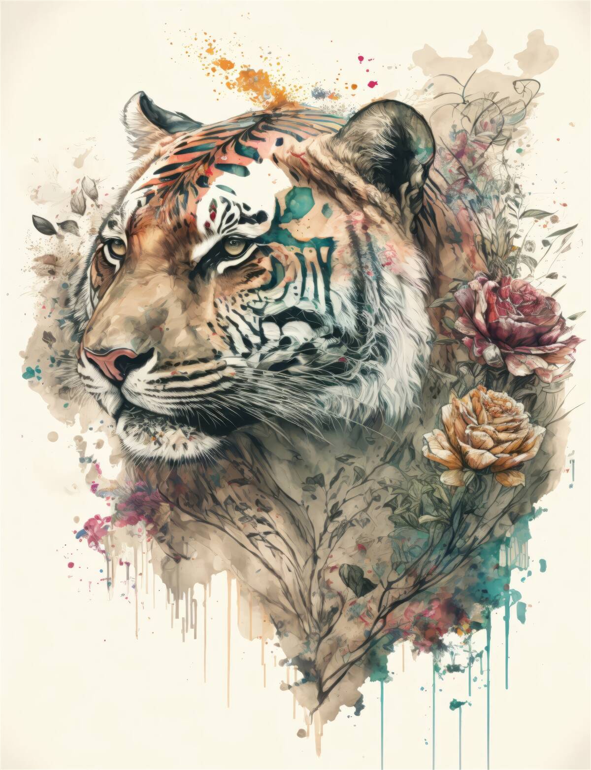 Carta da parati tigre tra i fiori
