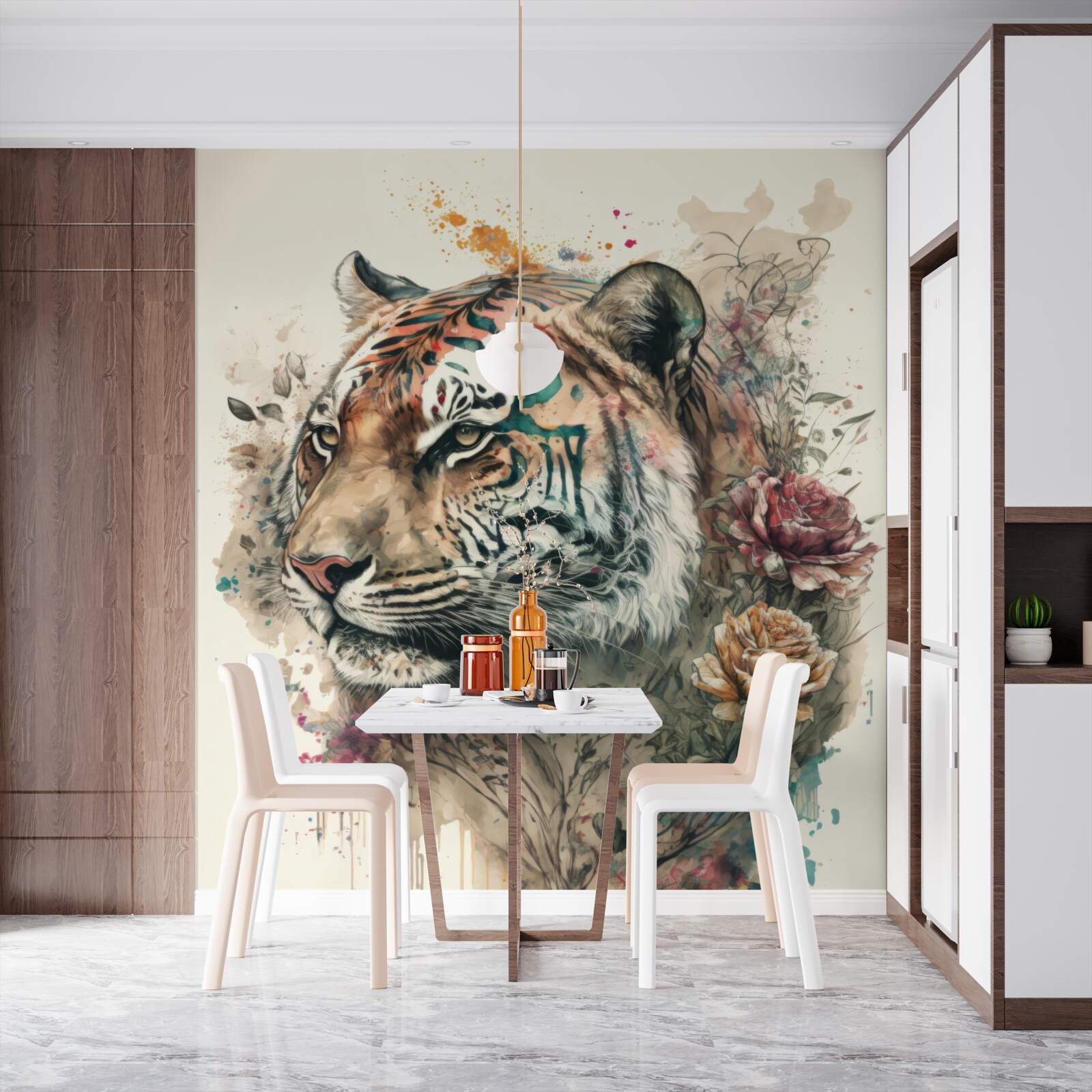 Carta da parati tigre tra i fiori