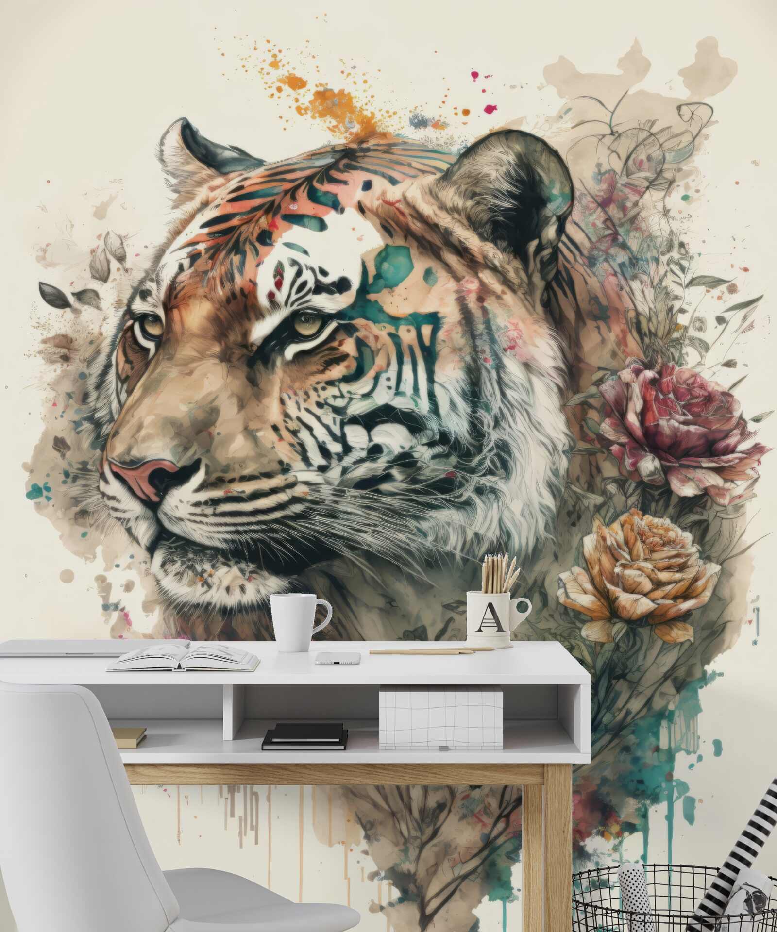 Carta da parati tigre tra i fiori