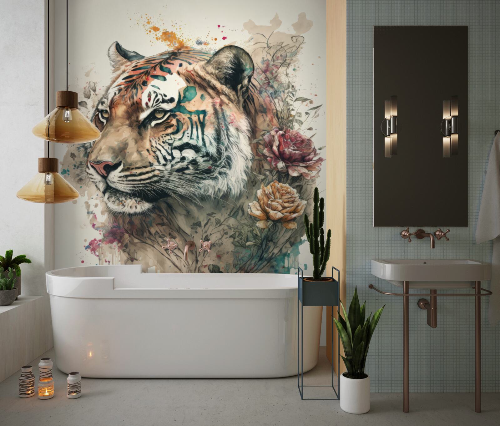 Carta da parati tigre tra i fiori