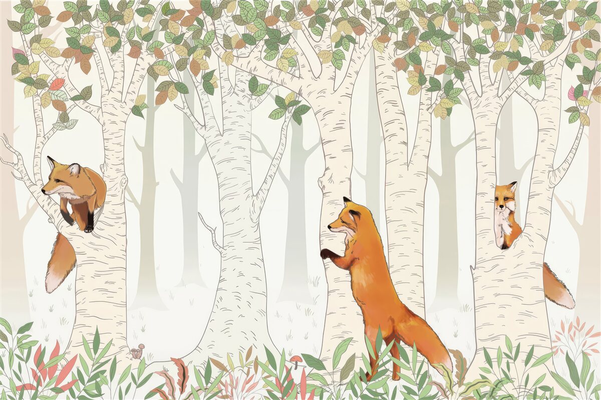 Carta da parati volpi tra i rami degli alberi
