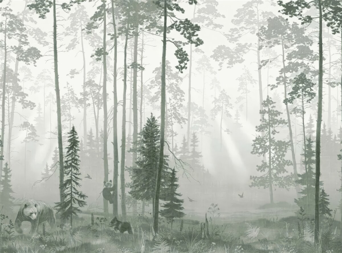 Fototapeta niedźwiedzie w zadymionym lesie