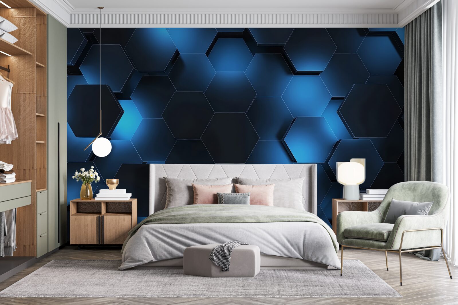 Carta da parati gli esagoni sono blu scuro